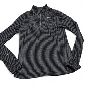 Nike Women's Dri-FIT Element Running 1/2 Zip Pullover Striped Top Black Gray  SM